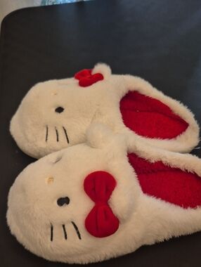 Hello Kitty White and Red Plush Slippers